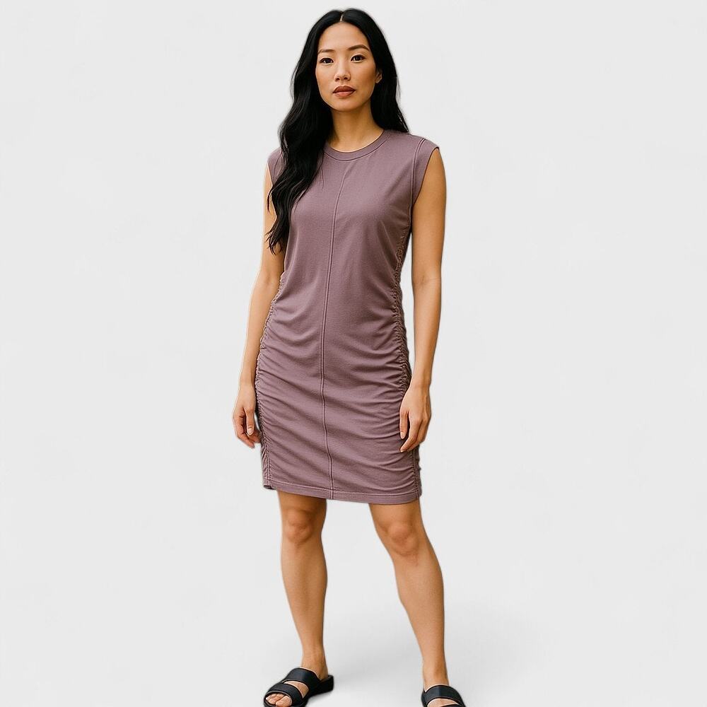 Splendid T-Shirt Dress Sleeveless Rouched Sides 100% Cotton Purple Womens Large
